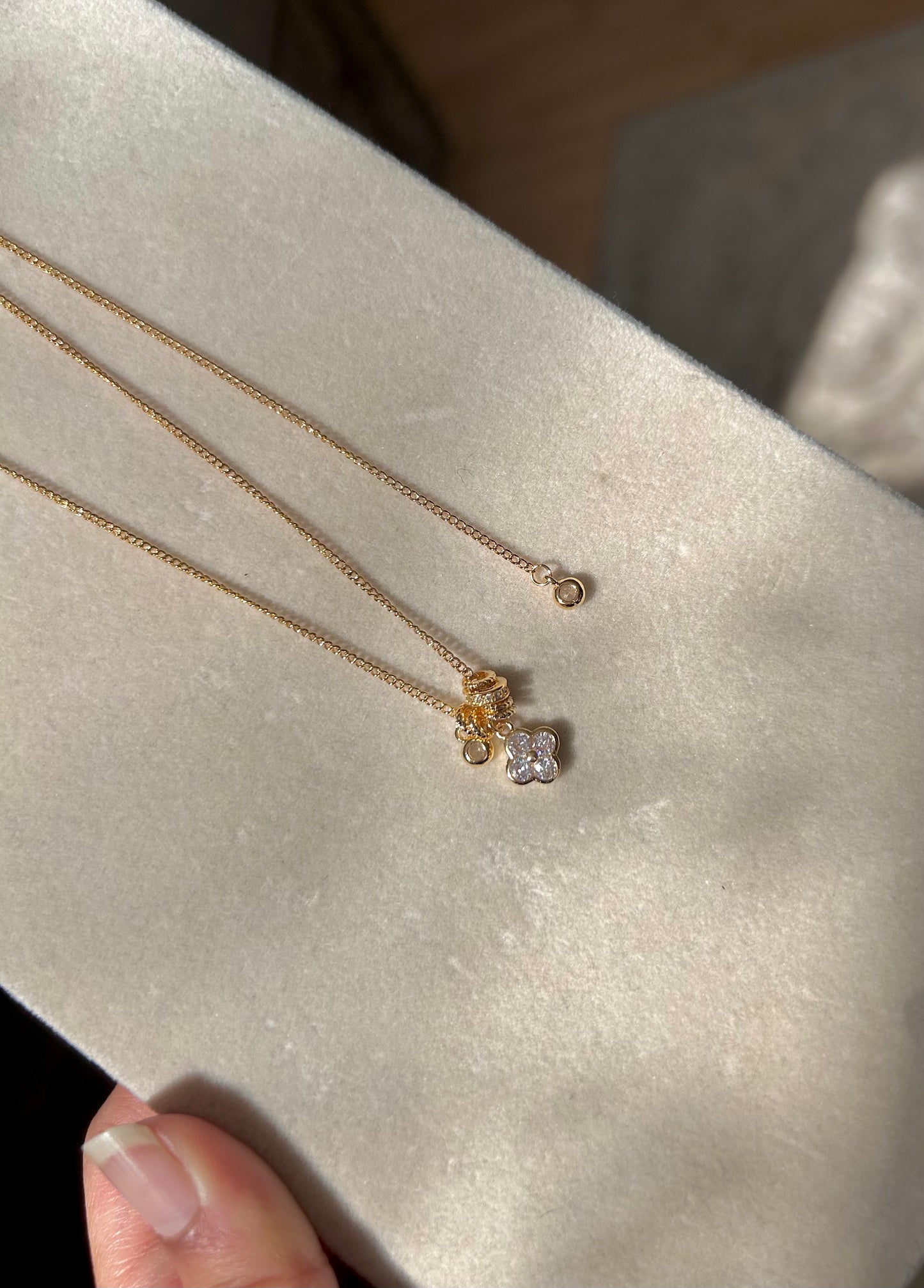 Amber charm necklace ~ gold