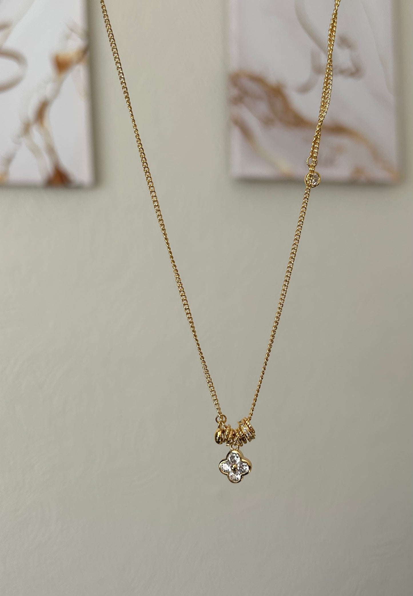 Amber charm necklace ~ gold