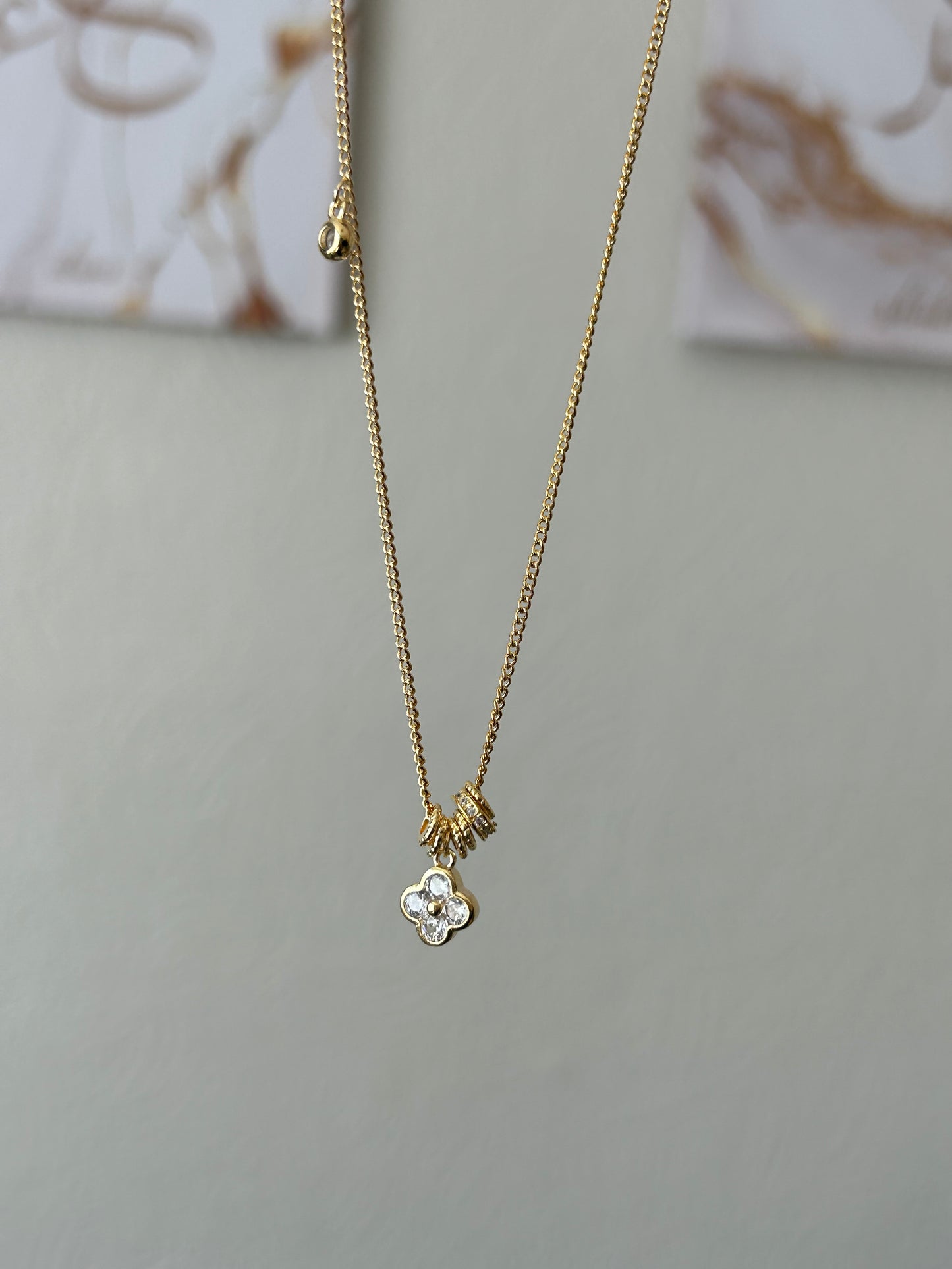 Amber charm necklace ~ gold
